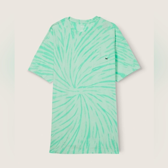 VS PINK Green Teal Ice Tie Dye Short Sleeve PJ Cotton Pajama Sleep Dress M/L NEW - Picture 2 of 9